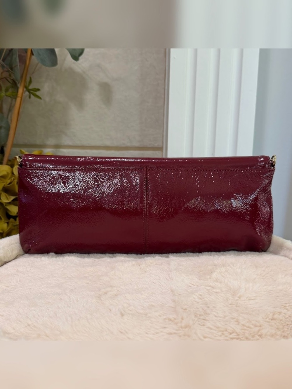 Hobo International Burgundy Patent Leather Shoulder Clutch Bag Evening Purse - Picture 2 of 6